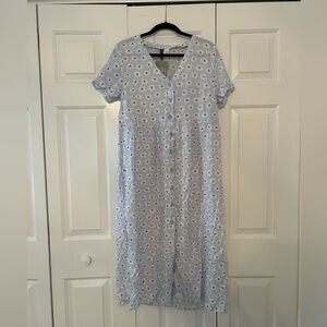 H&M Button Front Blue Dress with Flowers NWT